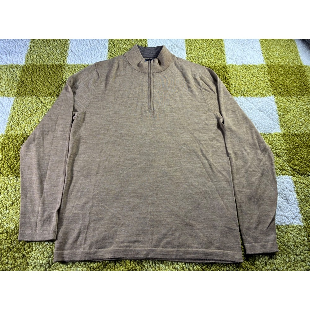 Patrick Assaraf Mens Extrafine Merino Wool Quarter Zip Sweater‎ Brown Small S